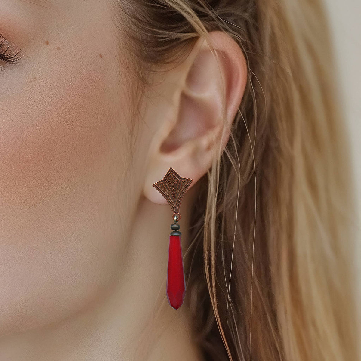 Opaque Red Prism Post Earrings