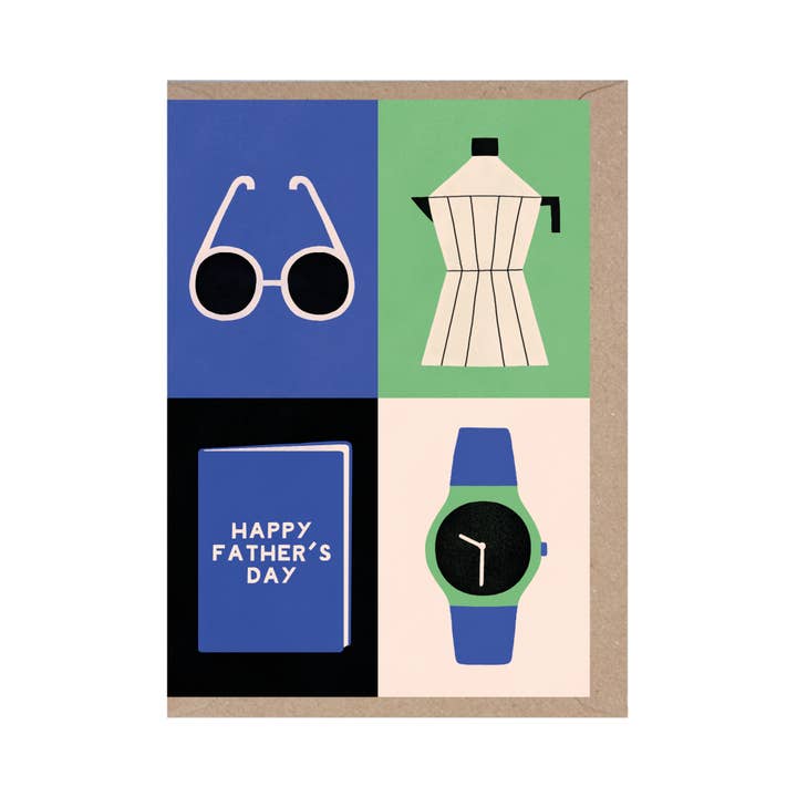 Happy Father&#39;s Day - Card For Dad - Watch - Book - Coffee