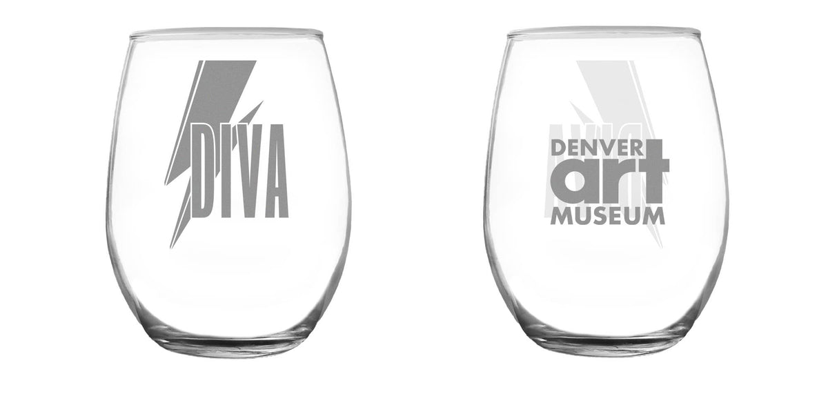 DIVA Bolt, DAM Logo - 15oz Stemless Wine Glass