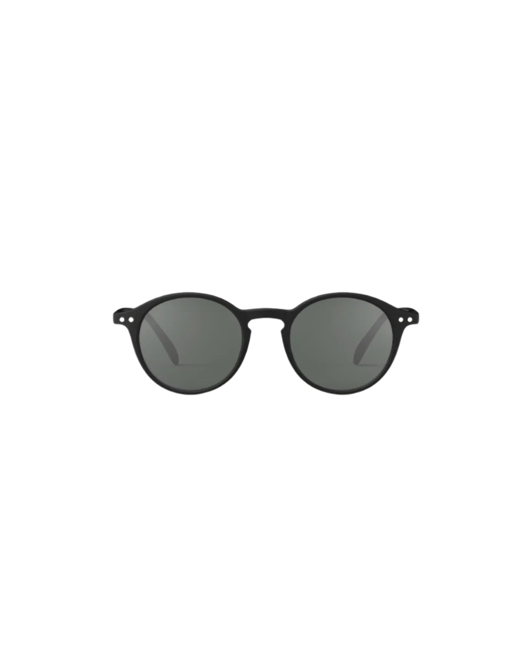 Black round sunglasses on a light gray background