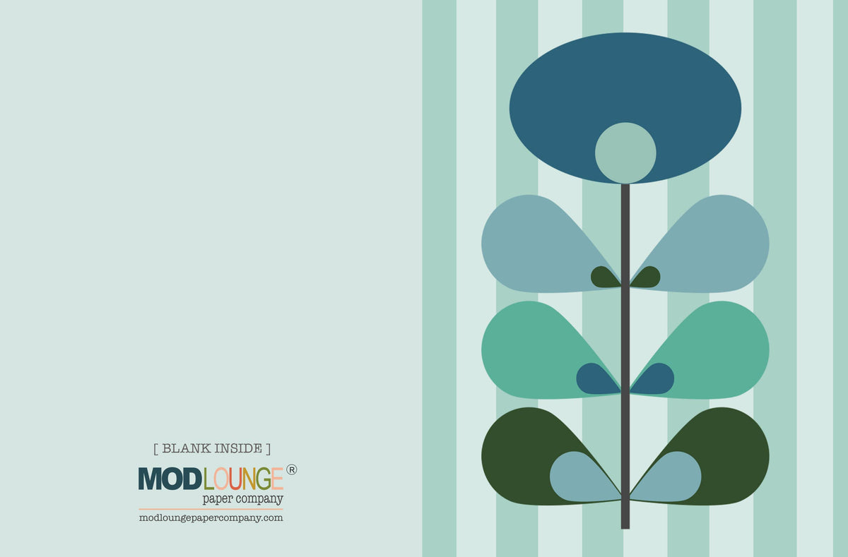 Mod Flower Blue Mid Century Modern Blank Notecard