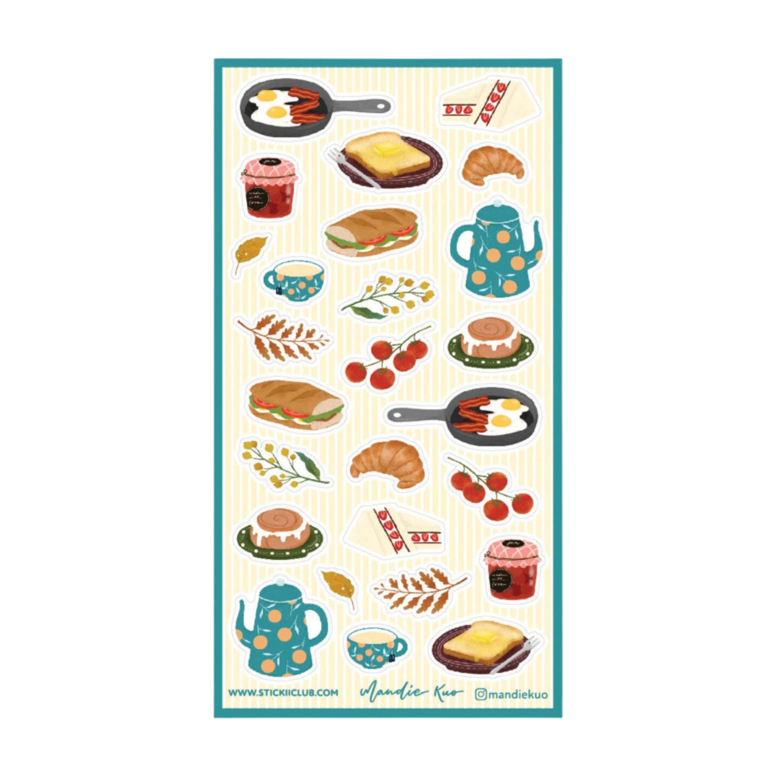 Sticker sheet with food and kitchen-themed illustrations on a white background