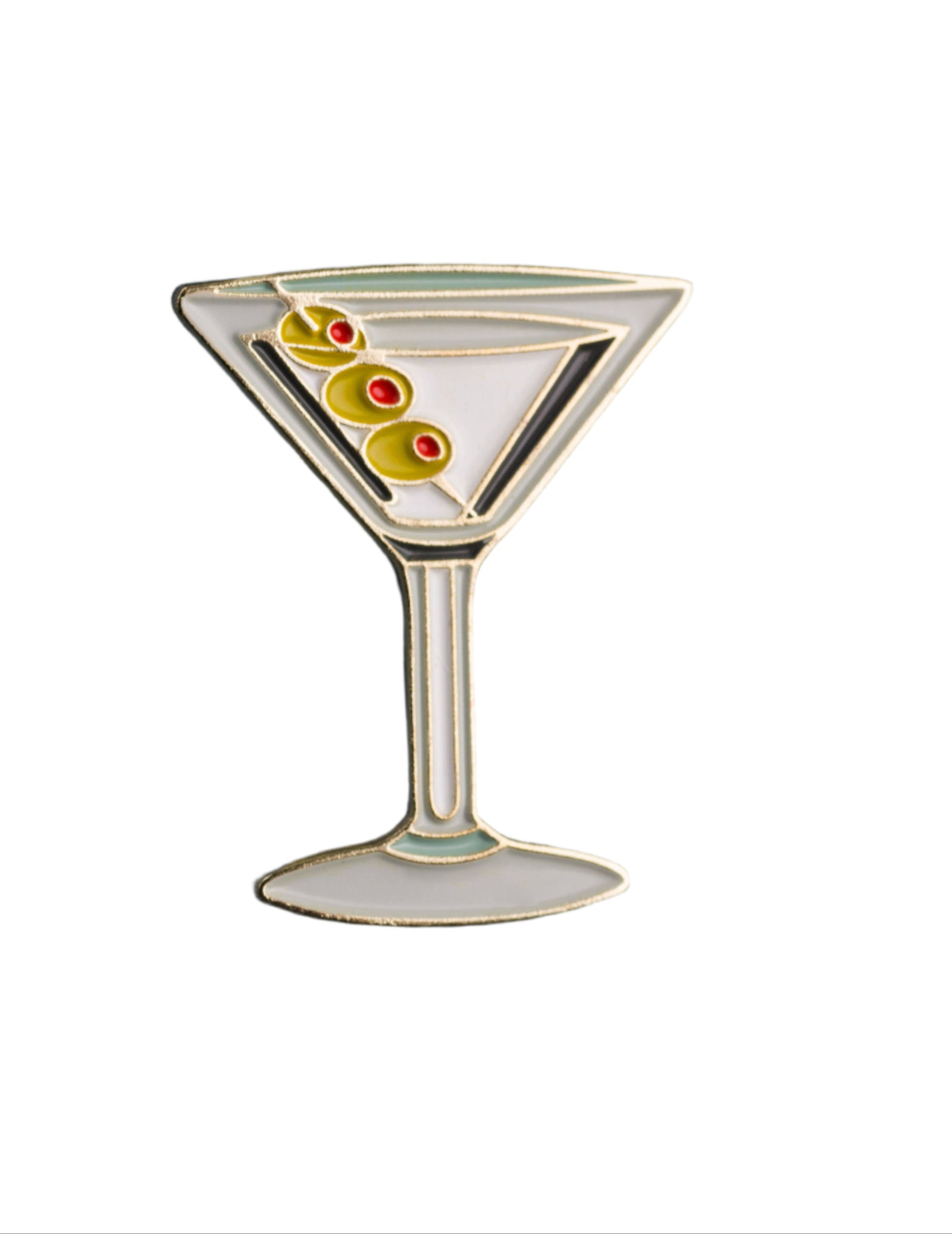 Martini glass pin with olives