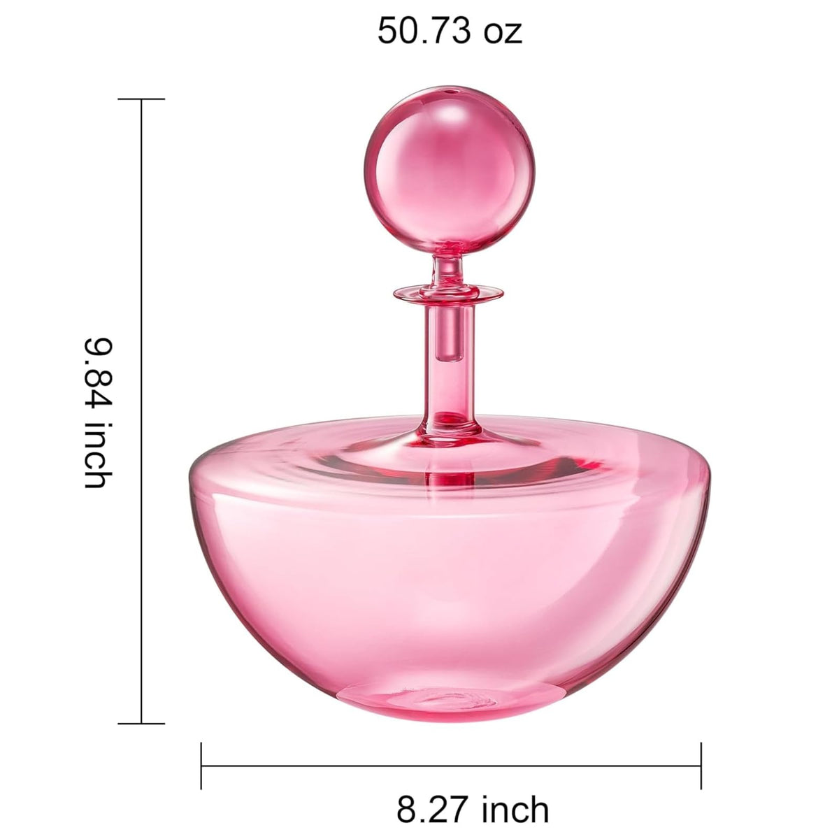 Blush Pink Low Arc Glass Wine Decanter Handblown