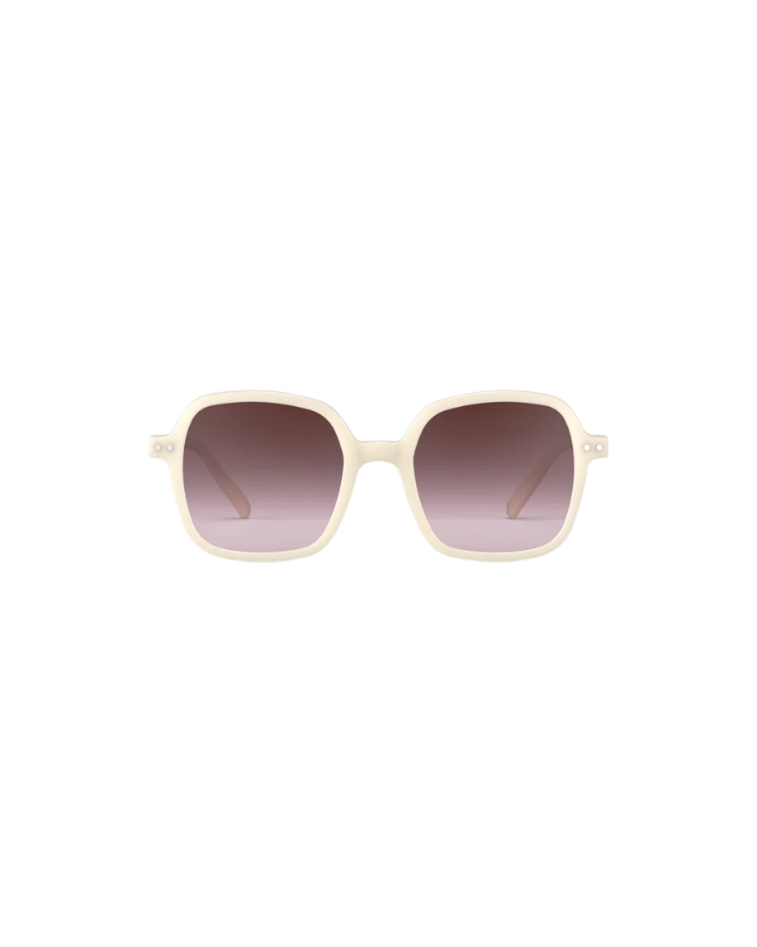 Sunglasses with a beige frame and gradient lenses on a white background