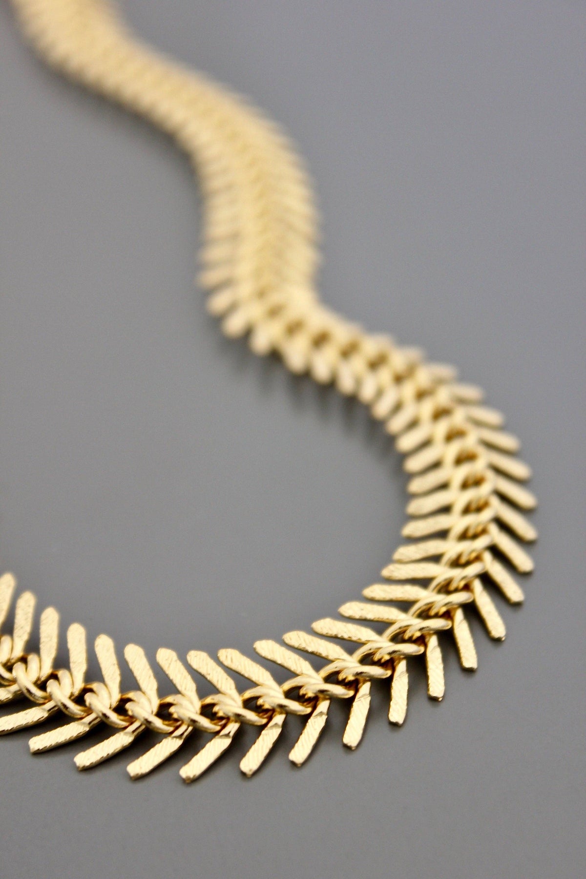 18k Matte Gold Fish Bone Necklace