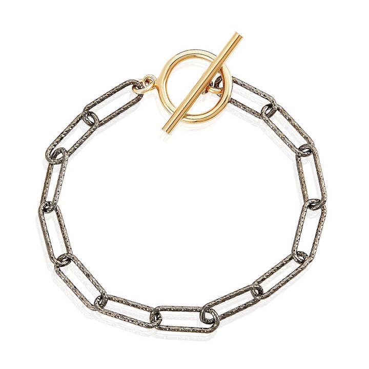 Mixed Metal Paperclip Toggle Bracelet