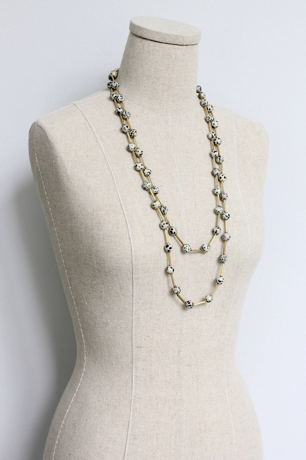 Dalmatian jasper and brass necklace