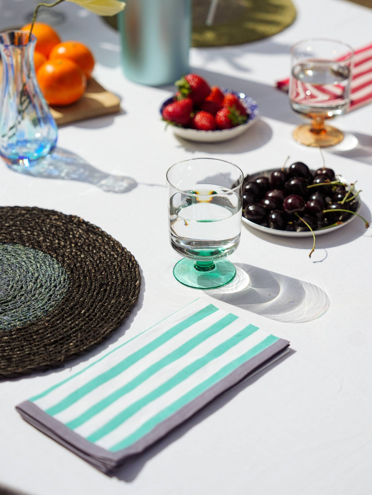 Block Stripe Napkins - Mint / White