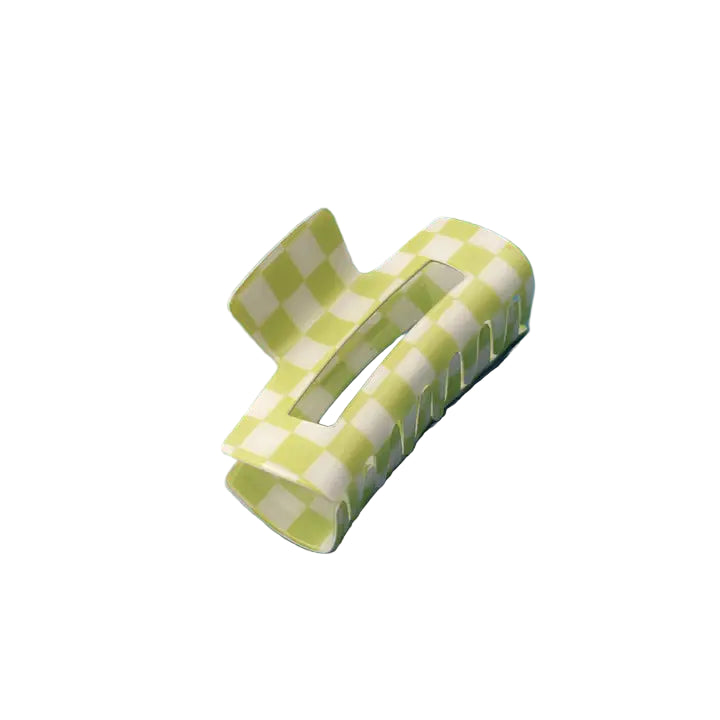 green and white checkered hair clip