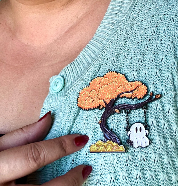 Ghost on a Swing Enamel Pin