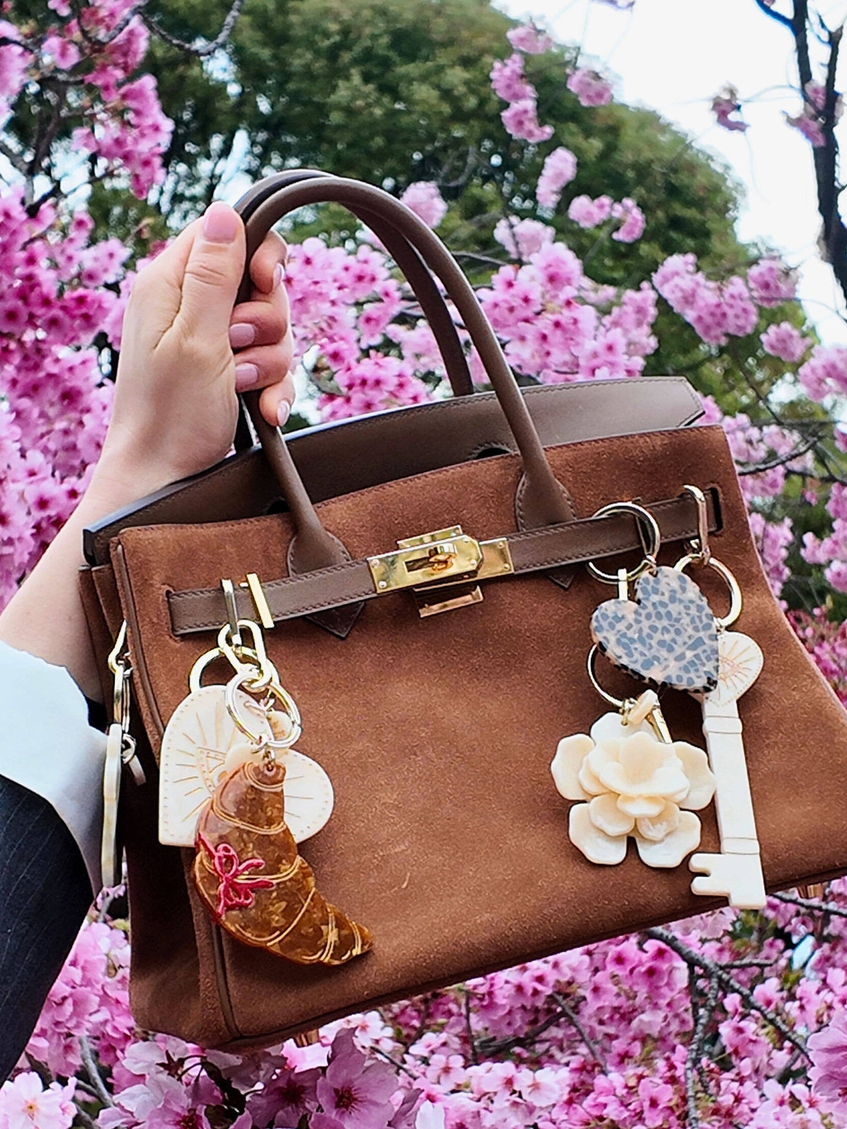 Hand-painted Bow Croissant Bag Charm + Keychain