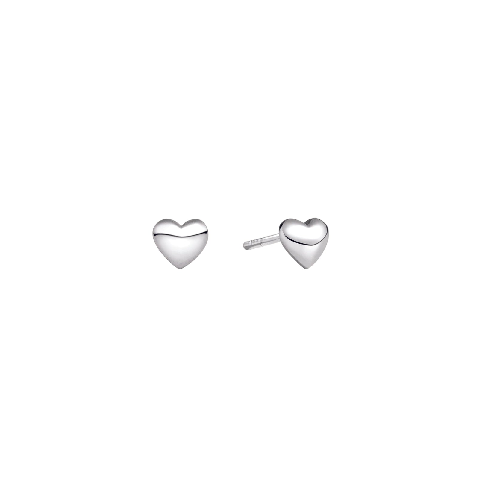 Heart-shaped silver earrings on a white background