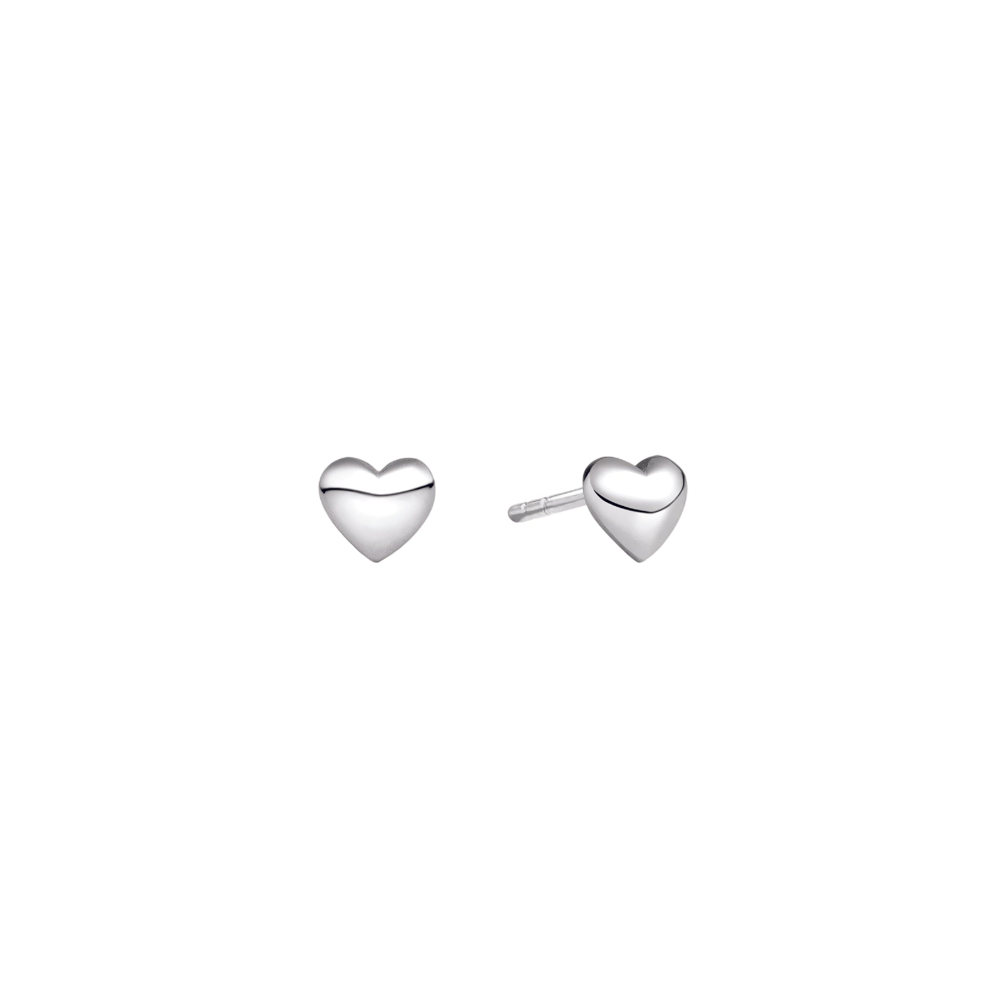 Heart-shaped silver earrings on a white background