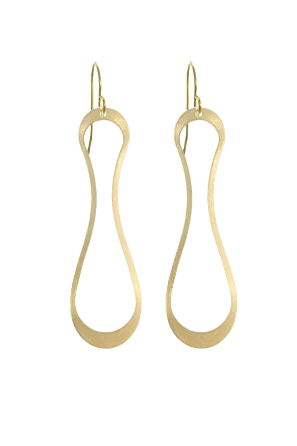 Gold oblong hoop earrings on a white background
