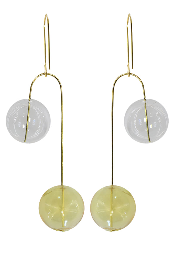 Pair of earrings with spherical beads on a white background