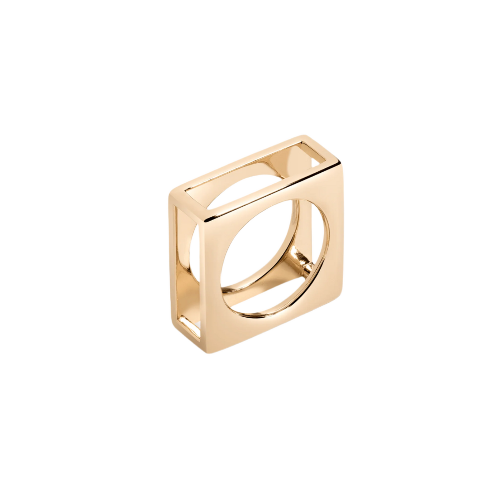 A chunky square ring with a gold vermeil finish.