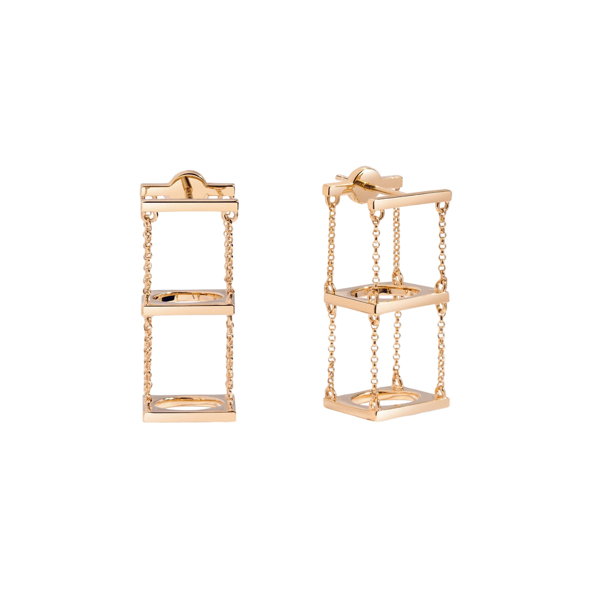 gold earrings with chain design on a white background