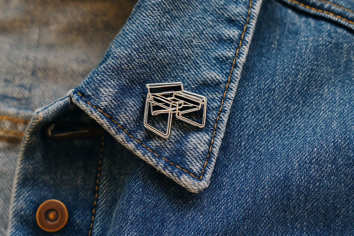 Modernist chair pin on denim jacket