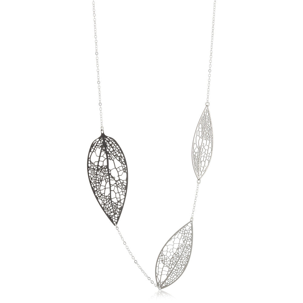 Necklace with leaf-shaped pendants on a white background