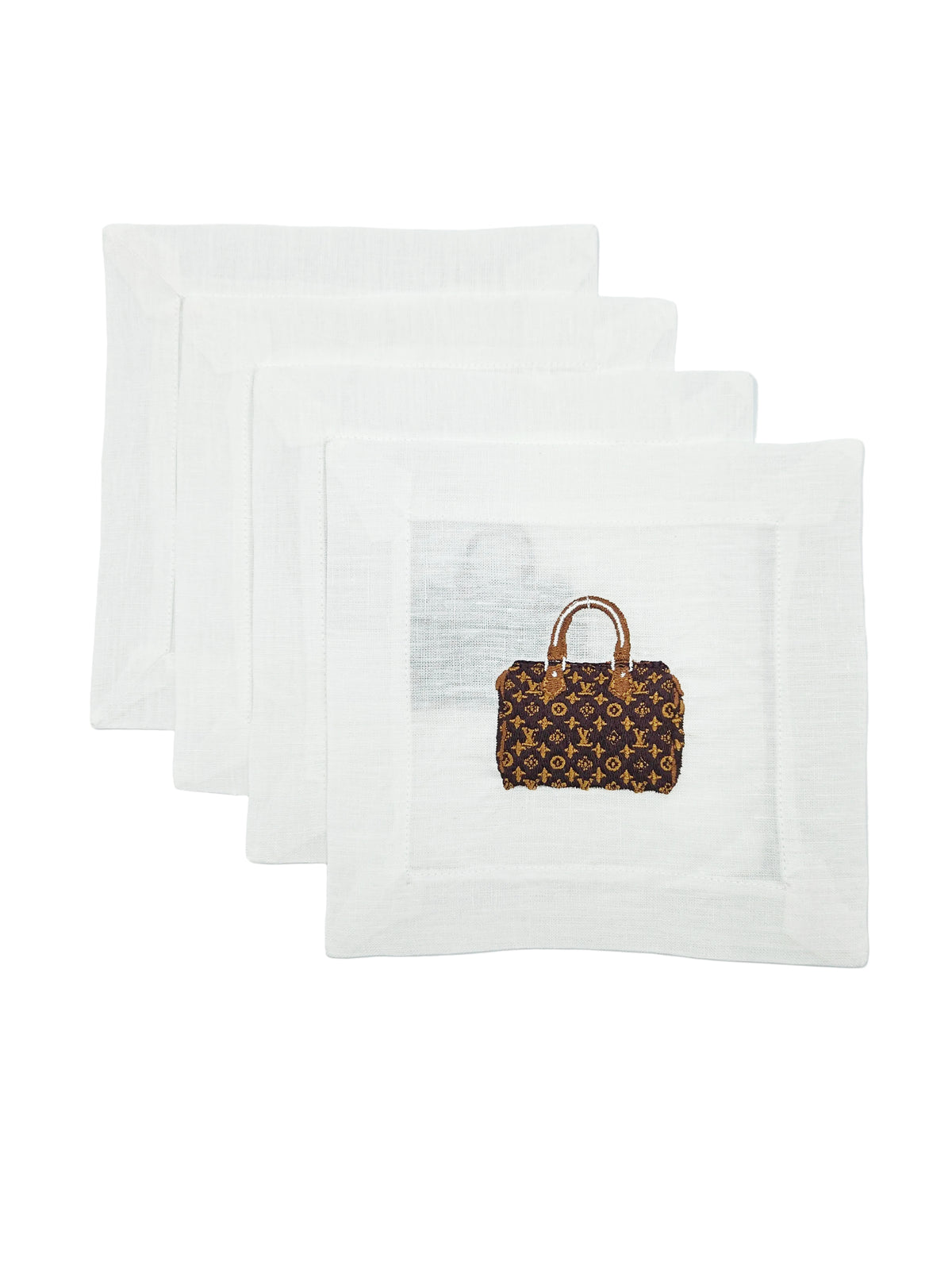 Set of 4 Louis Vuitton Pocketbook Linen Embroidered Cocktail Napkins