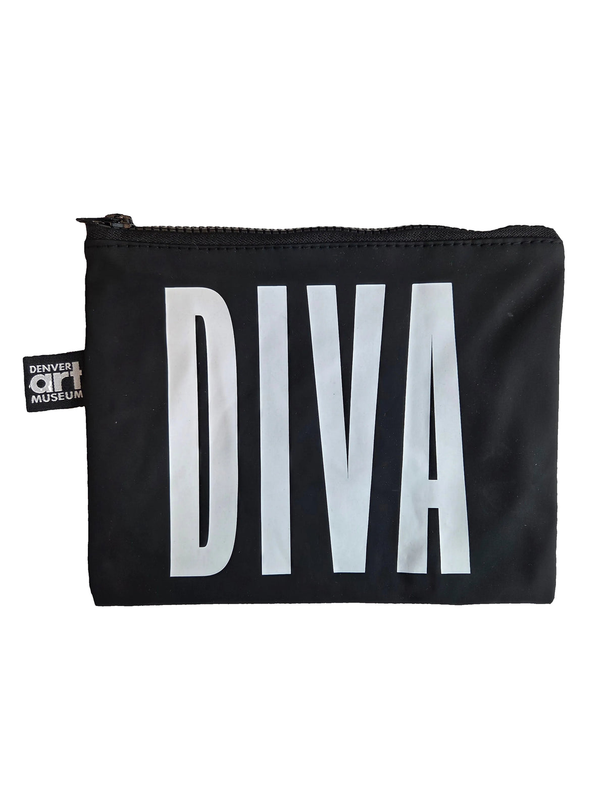 Black Vegan Leather Zip Pouch with White DIVA Logo