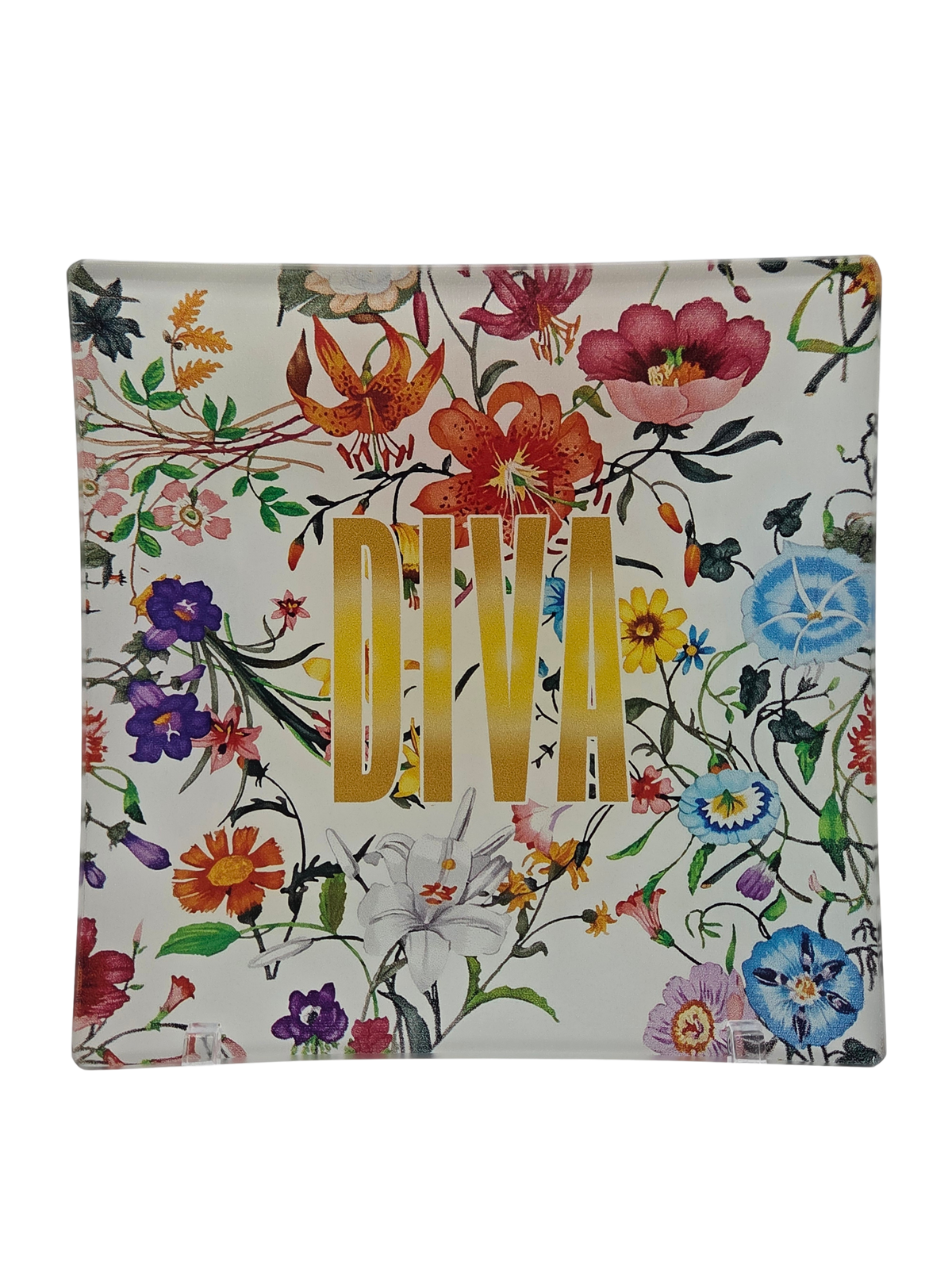 Red Flora Glass Tray with DIVA Logo