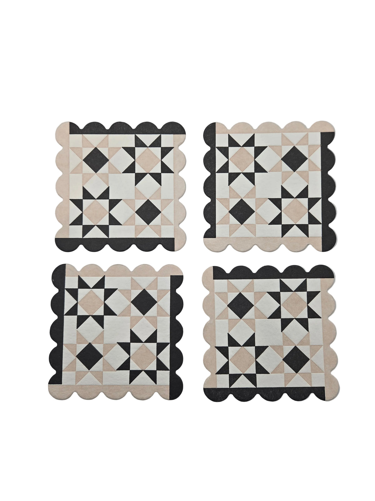 Mod Quilt Scalloped Letterpress Vellum Coasters - Black/Taupe (Set of 4)