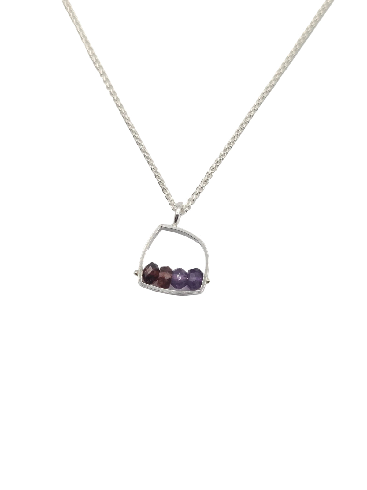 Small Irregular Shape Necklace- Red Purple Brushed Silver