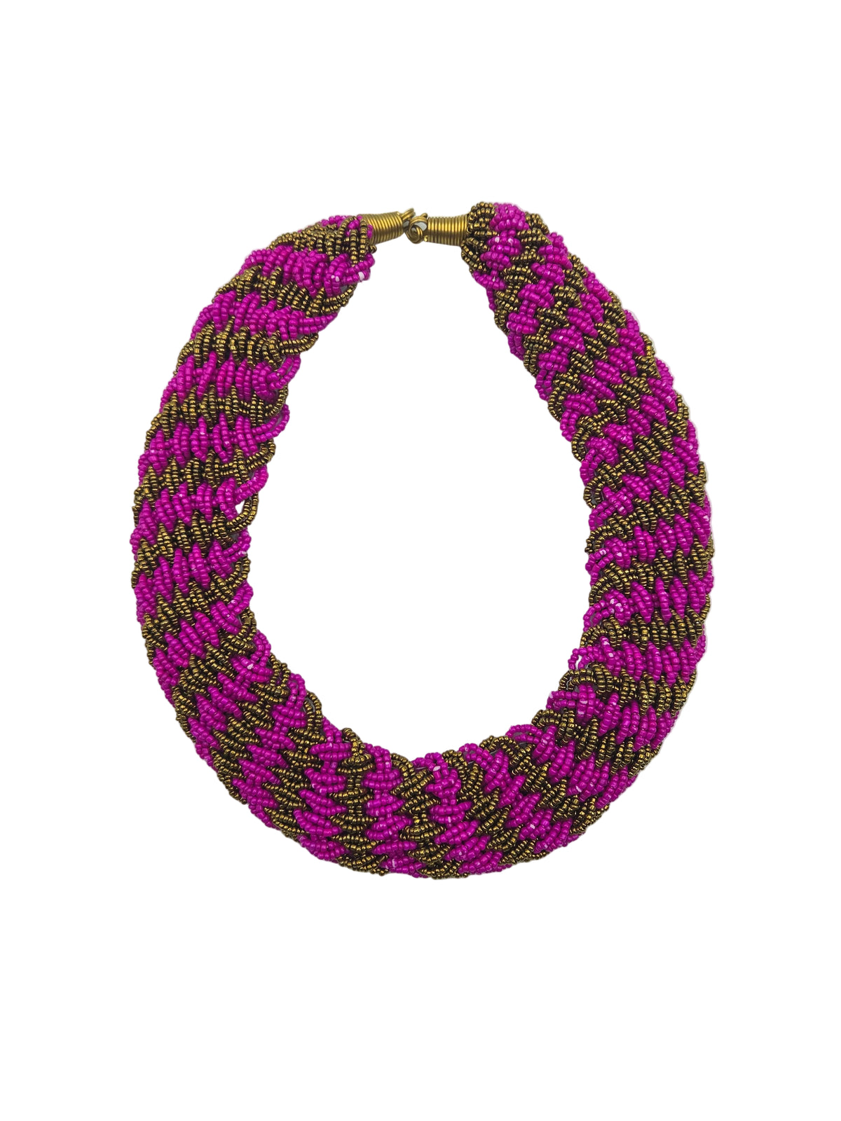 Celina in Fuchsia Gold Hand Beaded Necklace