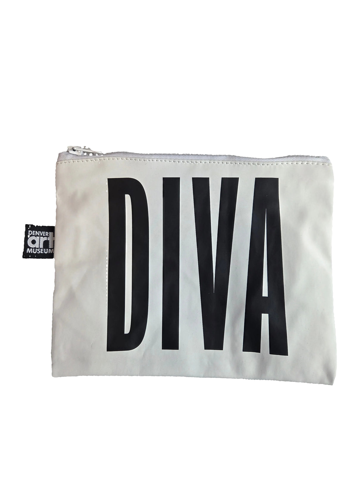 White Vegan Leather Zip Pouch with Black DIVA Logo
