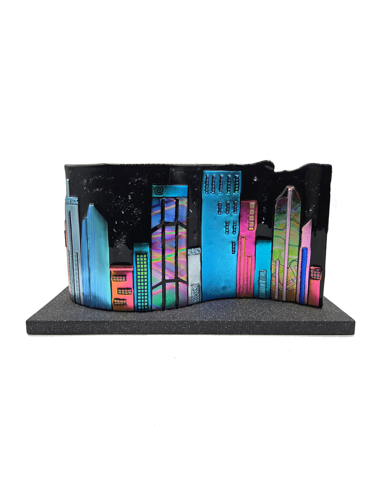 Blue & Purple Dichroic Glass - Denver Skyline