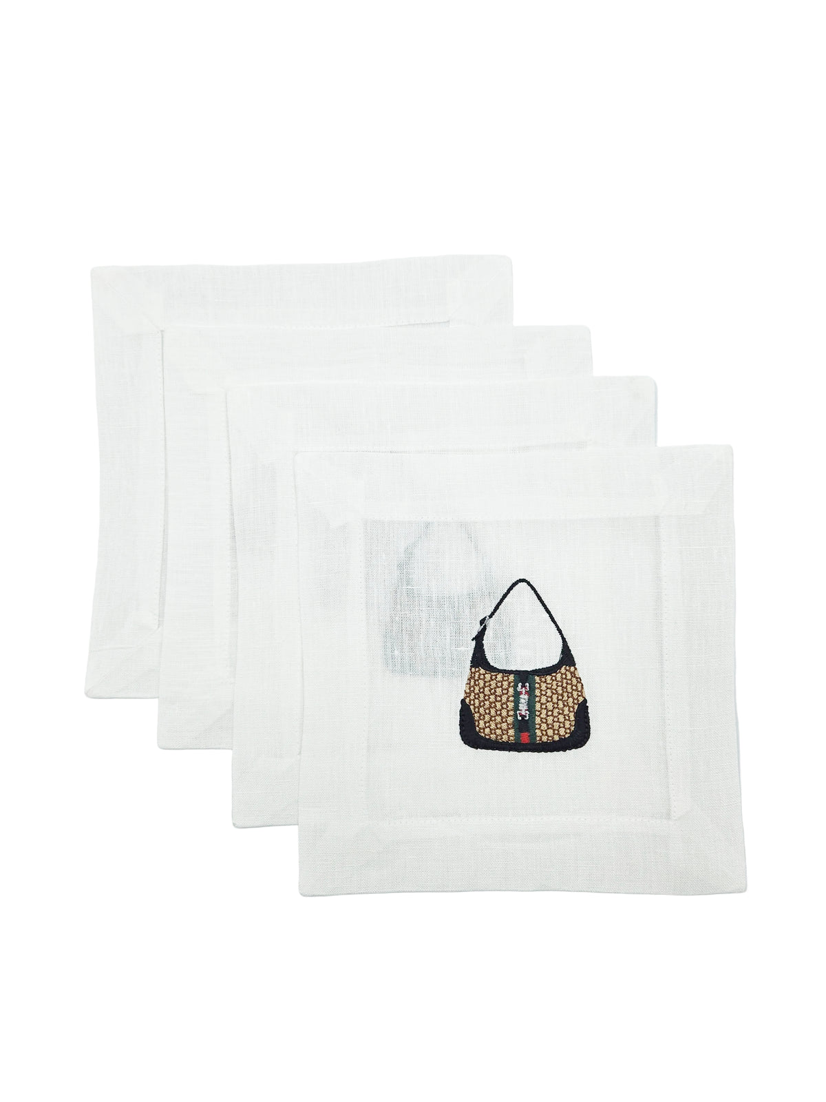 Set of 4 Gucci Pocketbook Linen Embroidered Cocktail Napkins