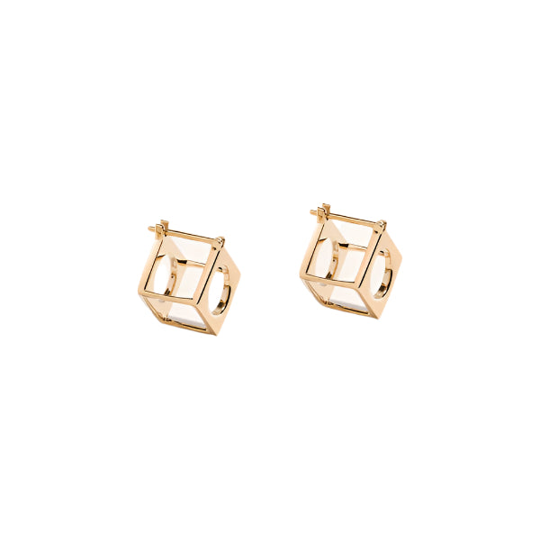 A pair of hoop earrings with a geometric design, crafted in 18K gold vermeil.