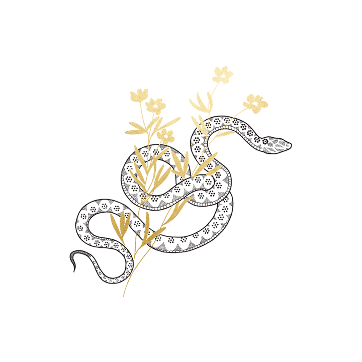 Twisty Snake Flowers Tattoo Pair