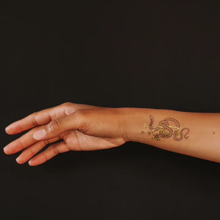 Twisty Snake Flowers Tattoo Pair