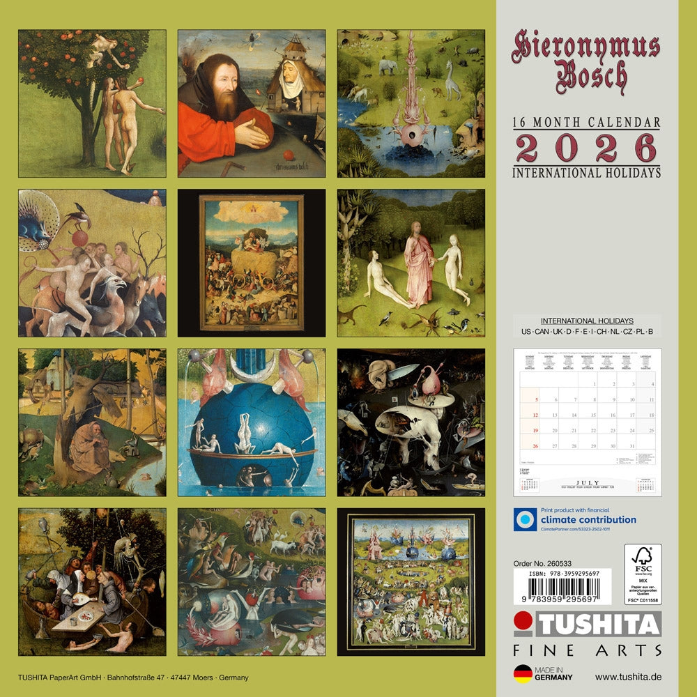 Hieronymous Bosch 2026 Wall Calendar
