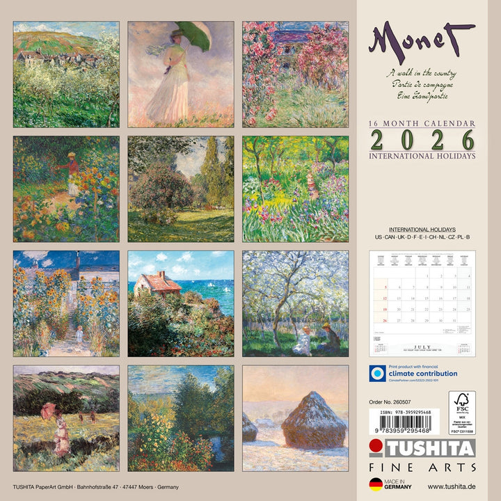 Claude Monet -- By the Sea 2026 Wall Calendar