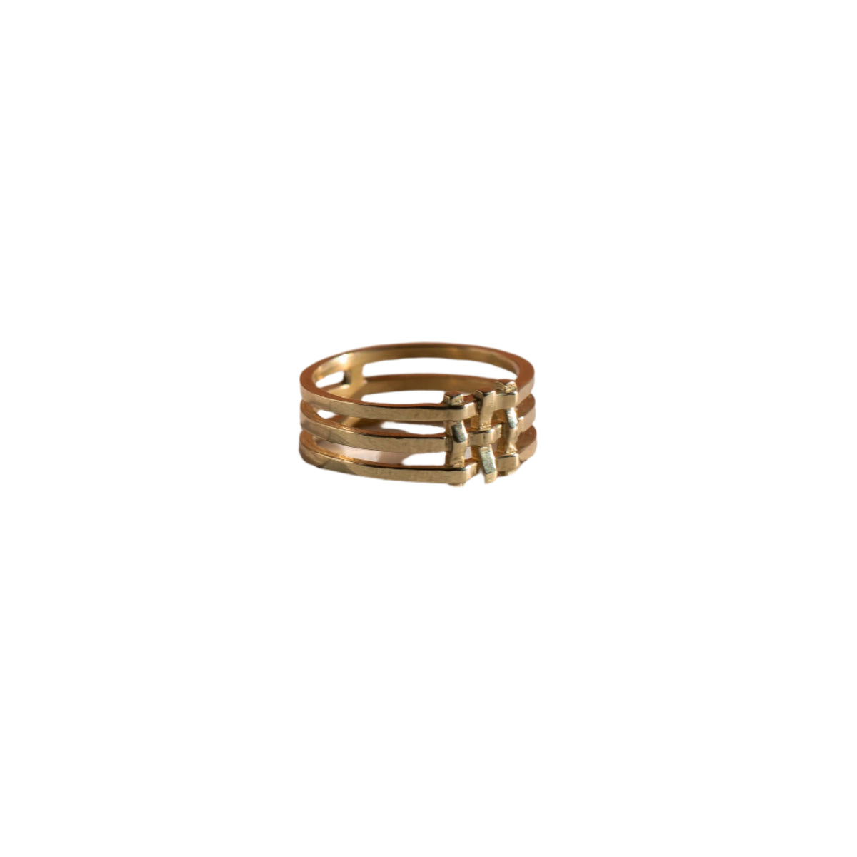 Crosshatch Gold Plated Brass Ring